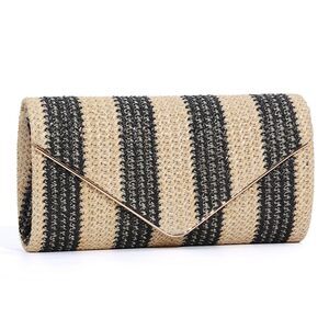 Summer Beach Woven Straw Envelope Clutch with Chain Strap